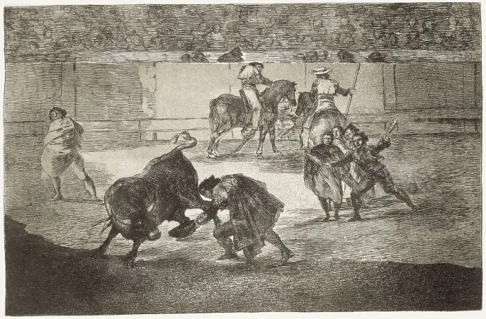 Framed Print : GOYA Y LUCIENTES, Francisco de (1746-1828). Pepe Hillo making the pass of the recorte'. 1816. Plate 29 of 'The Art of Bullfighting'. Etching. SPAIN. Madrid