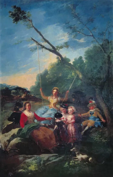 Framed Print : GOYA Y LUCIENTES, Francisco de (1746-1828). The Swing. 1779. Delivered for the execution of a tapestry for the Princes bedroom at El Pardo. Oil on canvas. SPAIN. Madrid