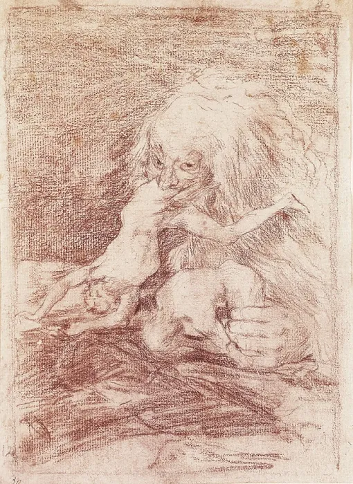 Framed Print : GOYA Y LUCIENTES, Francisco de (1746-1828). Saturn Devouring One of his Children. 1797 - 1798. Sanguine on paper. Drawing. SPAIN. Madrid. Prado Museum