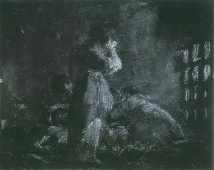 Framed Print : GOYA Y LUCIENTES, Francisco de (1746-1828). Prison Interior. 1819. Black pencil and crayon on thick black cardboard framed with white paper. Drawing. SPAIN. Madrid. Prado Museum