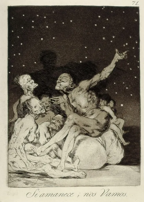 Framed Print : GOYA Y LUCIENTES, Francisco de (1746-1828). When day breaks we will be off. 1799. Plate 71 of 'Los Caprichos', etching, burnished aquatint and burin. Etching; Engraving