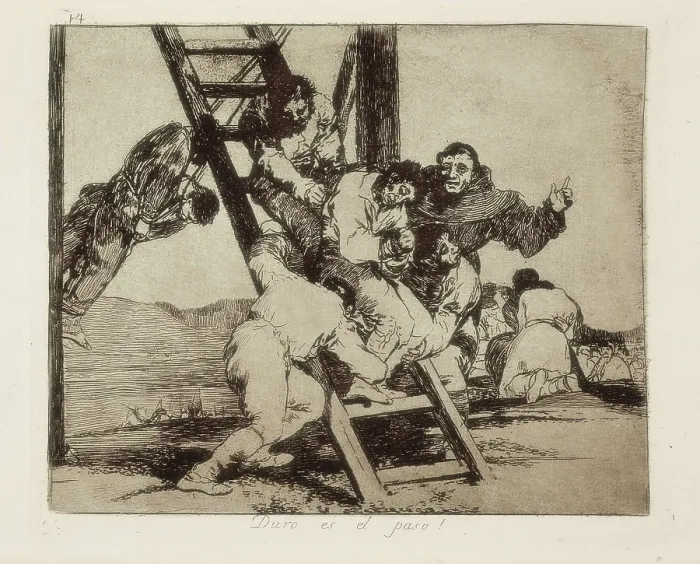 Framed Print : GOYA Y LUCIENTES, Francisco de (1746-1828). It's a hard step!. 1810-1820. Plate 14 of 'The Disasters of War'. Etching. SPAIN. Madrid. Prado Museum
