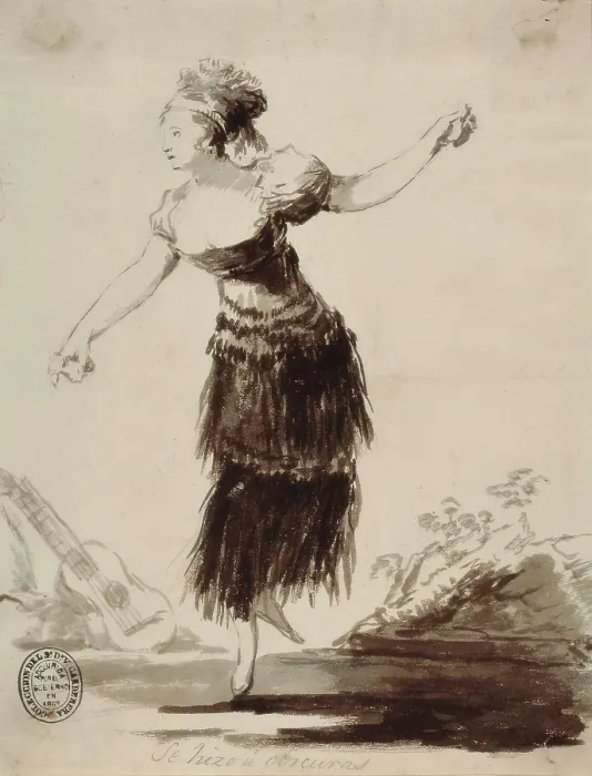 Framed Print : GOYA Y LUCIENTES, Francisco de (1746-1828). Se hizo a obscuras (It was made in darkness). 1800-1808. Figure of a ballerina. Chinese ink was painting. Drawing. SPAIN. Madrid