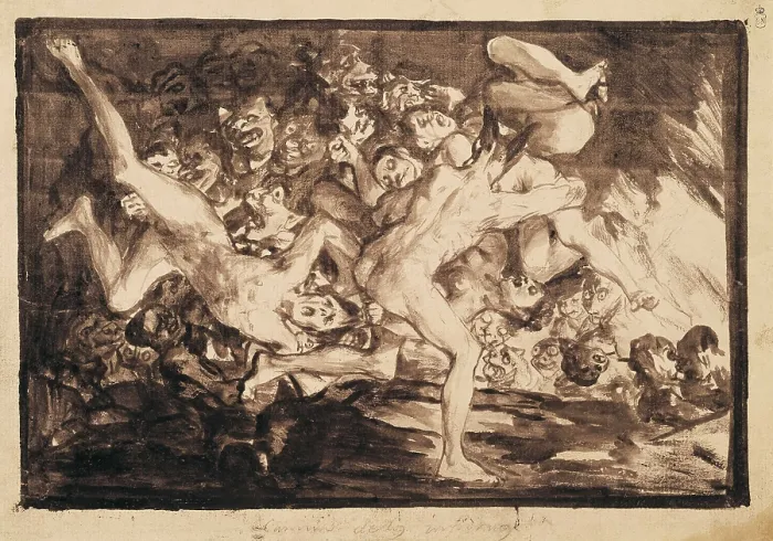 Framed Print : GOYA Y LUCIENTES, Francisco de (1746-1828). Way to Hell. 1819-1822. Watered Chinese ink. Drawing. SPAIN. Madrid. National Library. AISA / Everett Collection**US SALES ONLY**