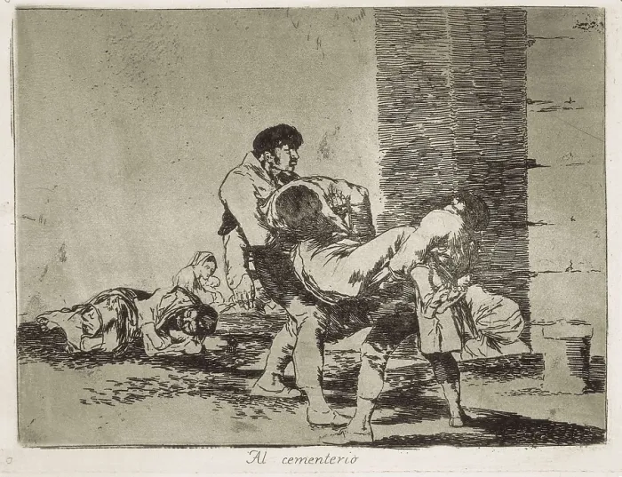 Framed Print : GOYA Y LUCIENTES, Francisco de (1746-1828). To the cementery. 1812-1815. Plate 56 of 'The Disasters of War'. Etching. SPAIN. Madrid. National Library Framed Print : GOYA Y LUCIENTES, Francisco de (1746-1828). To the cementery. 1812-1815. Plate 56 of 'The Disasters of War'. Etching. SPAIN. Madrid. National Library