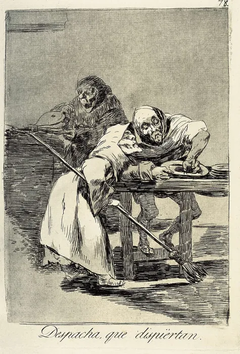 Framed Print : GOYA Y LUCIENTES, Francisco de (1746-1828). Be quick, they are waking up. 1799-1803. Plate 78 of 'Los Caprichos'. Etching. SPAIN. Madrid. National Library