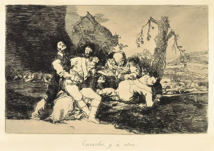 Framed Print : GOYA Y LUCIENTES, Francisco de (1746-1828). Get them well, and on to the next. 1810. Plate 79 of 'The Disasters of War'. Etching. SPAIN. Madrid. National Library