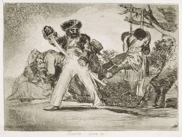 Framed Print : GOYA Y LUCIENTES, Francisco de (1746-1828). A tough one, this! 1810 - 1812. 1810-1812. Plate 31 of 'The Disasters of War'. Etching. SPAIN. Madrid. National Library