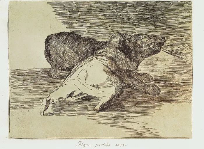 Framed Print : GOYA Y LUCIENTES, Francisco de (1746-1828). He gets something out of it. 1812-1815. Plate 40 of 'The Disasters of War'. Etching. SPAIN. Madrid. National Library