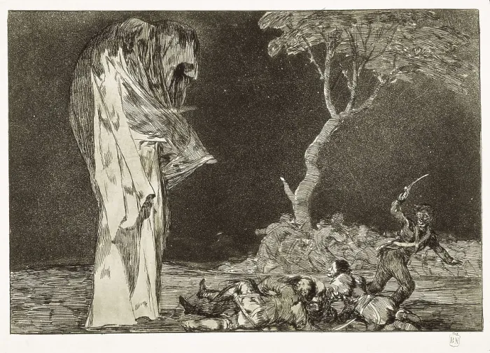 Framed Print : GOYA Y LUCIENTES, Francisco de (1746-1828). Proverbs. Riddle of fear. 1815-1824. Plate 2 of 'Proverbs', etching, aquatint and drypoint. Engraving. SPAIN. Madrid