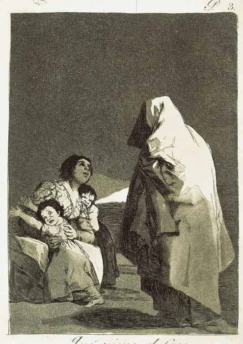 Framed Print : GOYA Y LUCIENTES, Francisco de (1746-1828). Here comes the bogeyman. 1799. Plate 3 of 'Los Caprichos', etching and burnished aquatint. Etching; Engraving. SPAIN. Madrid
