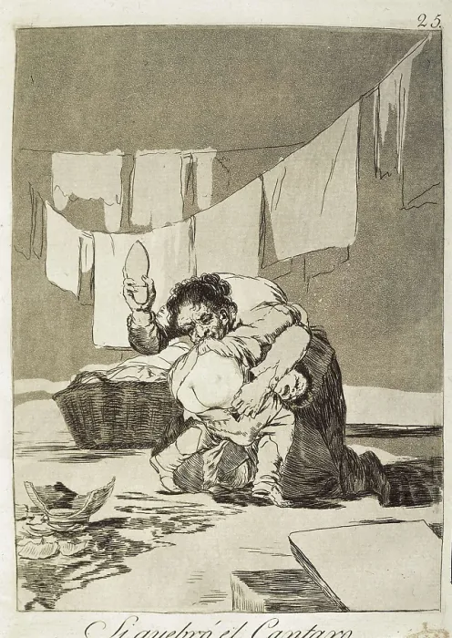 Framed Print : GOYA Y LUCIENTES, Francisco de (1746-1828). Yes, he broke the pot. 1799. Plate 25 of 'Los Caprichos', etching, aquatint and drypoint. Etching; Engraving. SPAIN. Madrid Framed Print : GOYA Y LUCIENTES, Francisco de (1746-1828). Yes, he broke the pot. 1799. Plate 25 of 'Los Caprichos', etching, aquatint and drypoint. Etching; Engraving. SPAIN. Madrid