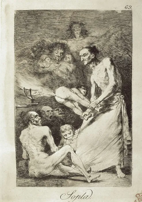 Framed Print : GOYA Y LUCIENTES, Francisco de (1746-1828). Blow. 1799. Plate 69 of 'Los Caprichos', etching, aquatint, drypoint and burin. Etching; Engraving. SPAIN. Madrid