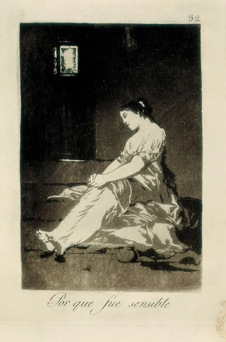 Framed Print : GOYA Y LUCIENTES, Francisco de (1746-1828). Because she was susceptible. 1799. Plate 32 of 'Los Caprichos', etching. Engraving. SPAIN. Madrid. National Library Framed Print : GOYA Y LUCIENTES, Francisco de (1746-1828). Because she was susceptible. 1799. Plate 32 of 'Los Caprichos', etching. Engraving. SPAIN. Madrid. National Library