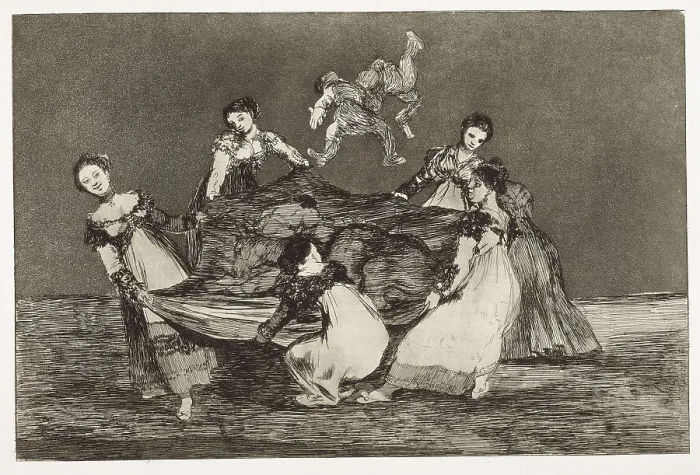 Framed Print : GOYA Y LUCIENTES, Francisco de (1746-1828). Proverbs. Female riddle. 1815-1824. Plate 1 of 'Proverbs'. Engraving. SPAIN. Madrid. Lzaro Galdiano Foundation
