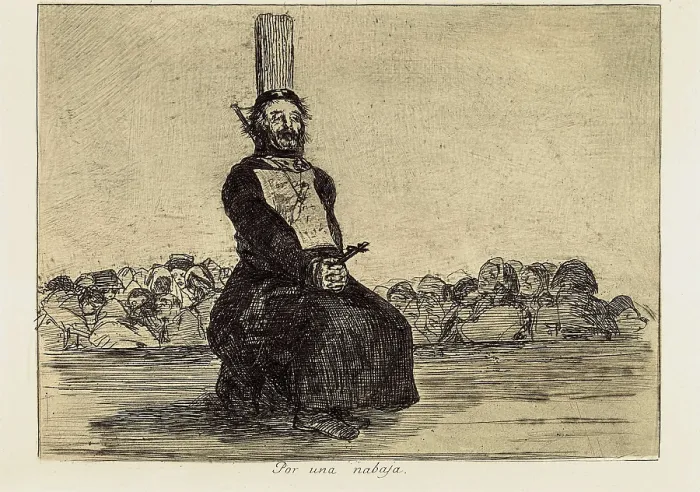 Framed Print : GOYA Y LUCIENTES, Francisco de (1746-1828). On account of a knife. 1810-1820. Plate 34 of 'The Disasters of War'. Etching. SPAIN. Madrid. National Library