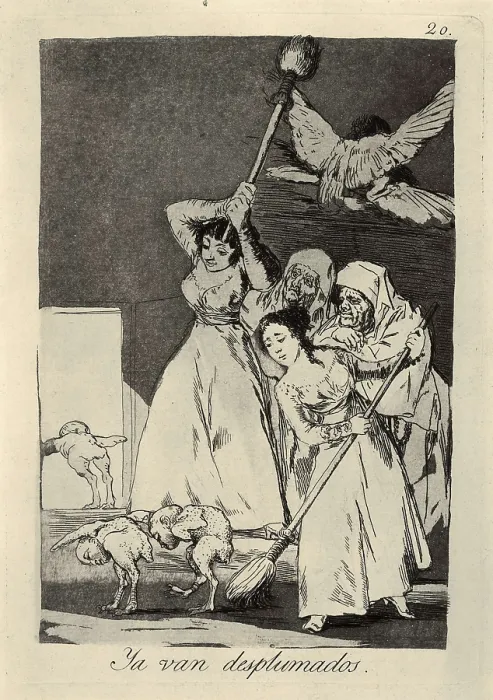 Framed Print : GOYA Y LUCIENTES, Francisco de (1746-1828). There they go, plucked. 1799. Plate 20 of 'Los Caprichos', etching, burnished and drypoint. Etching; Engraving. SPAIN Framed Print : GOYA Y LUCIENTES, Francisco de (1746-1828). There they go, plucked. 1799. Plate 20 of 'Los Caprichos', etching, burnished and drypoint. Etching; Engraving. SPAIN