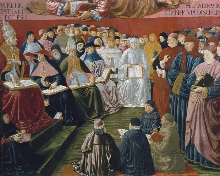 Framed Print : Gozzoli, Benozzo di Lese, called Benozzo (1420-1497). The Triumph of Saint Thomas Aquinas. 1470-1475. Lower detail. Renaissance art. Quattrocento. Painting. FRANCE. Paris Framed Print : Gozzoli, Benozzo di Lese, called Benozzo (1420-1497). The Triumph of Saint Thomas Aquinas. 1470-1475. Lower detail. Renaissance art. Quattrocento. Painting. FRANCE. Paris