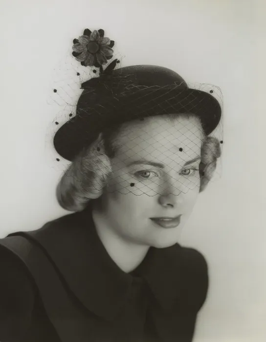 Framed Print : Grace Kelly modeling a veiled hat at age 19 in 1949. She was studying at the American Academy of Dramatic Arts in New York. - (BSLOC_2014_17_102)