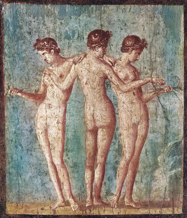 Framed Print : The Three Graces. 1st c. Roman art. Early Empire. Fresco. ITALY. Naples. National Museum of Archaeology. Proc: ITALY. Pompeii