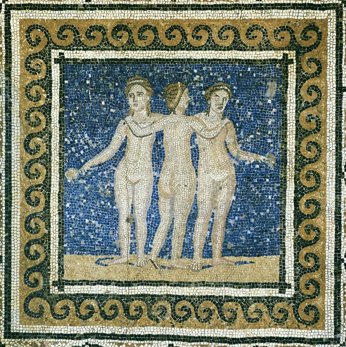 Framed Print : The Three Graces. 3rd-4th c. Roman art. Late Empire. Mosaic. SPAIN. Barcelona. Archaeology Museum of Catalonia. Proc: SPAIN. Barcelona. AISA / Everett Collection**US SALES ONLY** Framed Print : The Three Graces. 3rd-4th c. Roman art. Late Empire. Mosaic. SPAIN. Barcelona. Archaeology Museum of Catalonia. Proc: SPAIN. Barcelona. AISA / Everett Collection**US SALES ONLY**