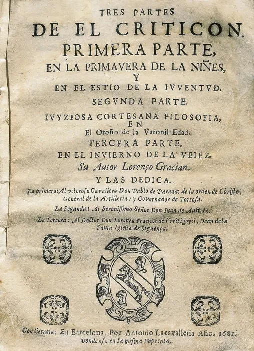 Framed Print : GRACIAN, Baltasar (1601-1658). 'El Criticn'(The Critick). Frontispiece of the first part. Edition carried out in Barcelona (1682)