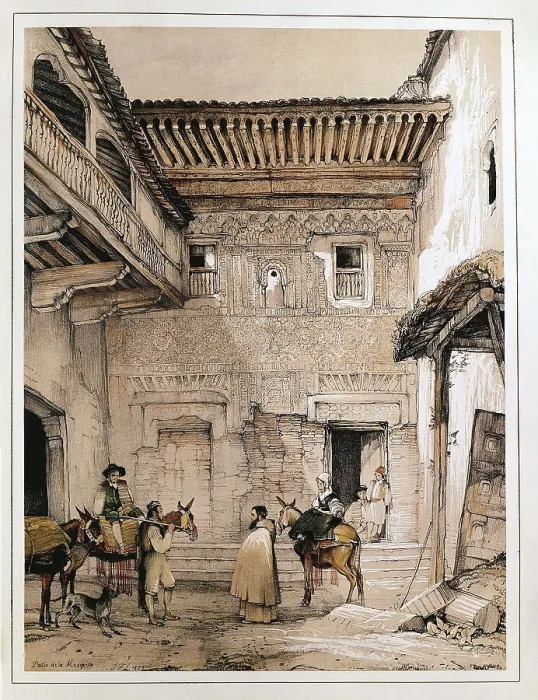 Framed Print : Granada (1835). Yard of the Mosque. Coloured engraving by F. J. Lewis. Litography. AISA / Everett Collection**US SALES ONLY**