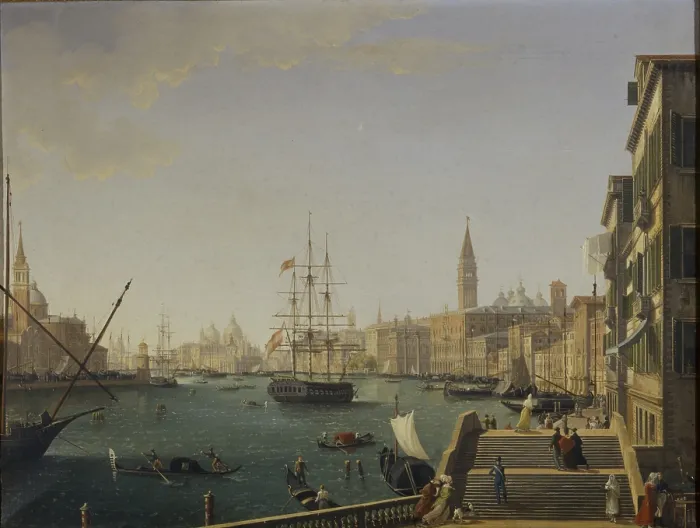Framed Print : The Grand Canal of Venice (Canal Grande di Venezia), by Giuseppe Borsato, 19th Century, oil on canvas - Whole artwork view