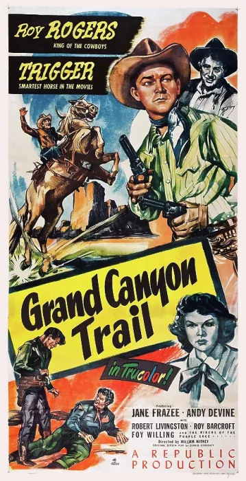 Framed Print : GRAND CANYON TRAIL, US poster, top from left: Trigger, Roy Rogers, Andy Devine, 1948