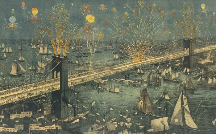 Framed Print : Grand display of fireworks over the Brooklyn Bridge on opening night, May 24, 1883 (BSLOC_2018_2_159) Framed Print : Grand display of fireworks over the Brooklyn Bridge on opening night, May 24, 1883 (BSLOC_2018_2_159)