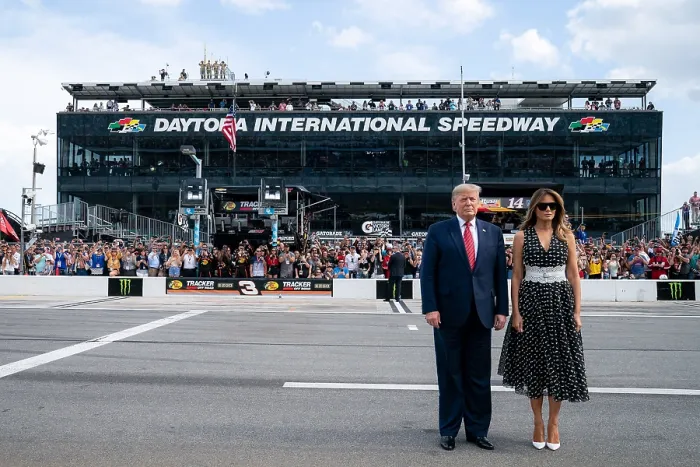 Framed Print : Grand Marshall President Trump and the First Lady arrive for opening ceremonies of the NASCAR Daytona 500 Race, Feb. 16, 2020 (BSLOC_2020_2_222)