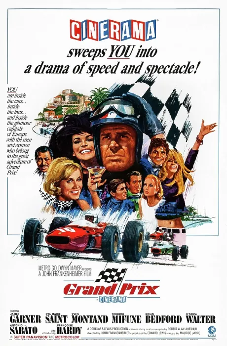 Framed Print : GRAND PRIX, James Garner (center), Antonio Sabato (right of center), 1966 Framed Print : GRAND PRIX, James Garner (center), Antonio Sabato (right of center), 1966