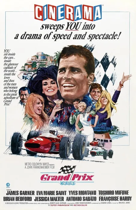 Framed Print : GRAND PRIX, top from left: Toshiro Mifune, Jessica Walter, James Garner, Antonio Sabato, Francoise Hardy, bottom head to head: Yves Montand, Eva Marie Saint, 1966 Framed Print : GRAND PRIX, top from left: Toshiro Mifune, Jessica Walter, James Garner, Antonio Sabato, Francoise Hardy, bottom head to head: Yves Montand, Eva Marie Saint, 1966