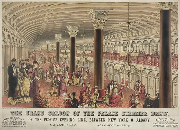 Framed Print : The grand saloon of the steamship CREW a steamboat that traveled on the Hudson River route from New York City to Albany. 1878. LC-DIG-pga-00743_DUPE
