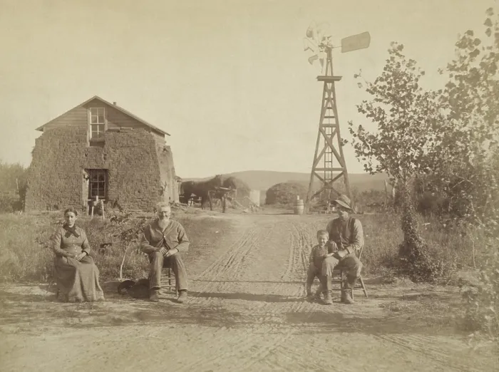 Framed Print : Grandpa Brumbaughs sod house was considered high toned with its wood second story. Old Coburgh Post Office, Custer County, Nebraska. Photo by Solomon D. Butcher (BSLOC_2018_1_110)