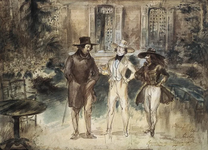 Framed Print : GRANDVILLE, Jean-Ignace-Isdore Gerard, called (1803-1847). Balzac, Lematre and Gautier. 1840