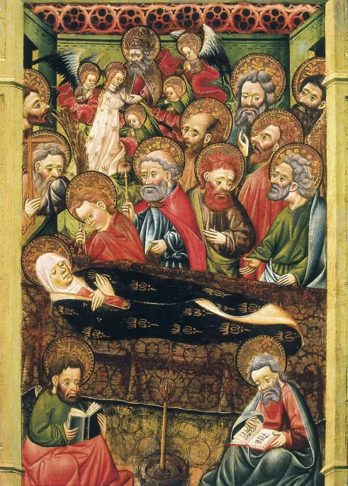 Framed Print : GRAnEN, Blasco de (1422-1459); GRAnEN, Blasco de (1422-1459). The Dormition of the Virgin. 1437 - 1445; The Dormition of the Virgin. 1437 - 1445. Gothic art. Oil on wood. SPAIN