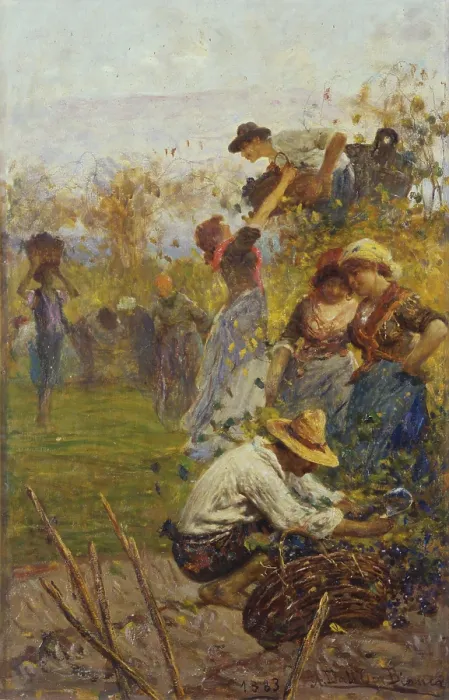 Framed Print : The Grape Harvest, by Angelo Dall'Oca Bianca, 1885 - 1890, 19th Century, canvas. - Italy, Veneto, Verona, Civic Modern Art Gallery. Whole artwork view
