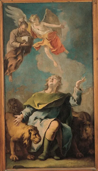 Framed Print : Grassi Nicola, Daniel in the Lion's Den, 18th Century, tela, Italy, Friuli Venezia Giulia, Ampezzo, Udine, Parish church