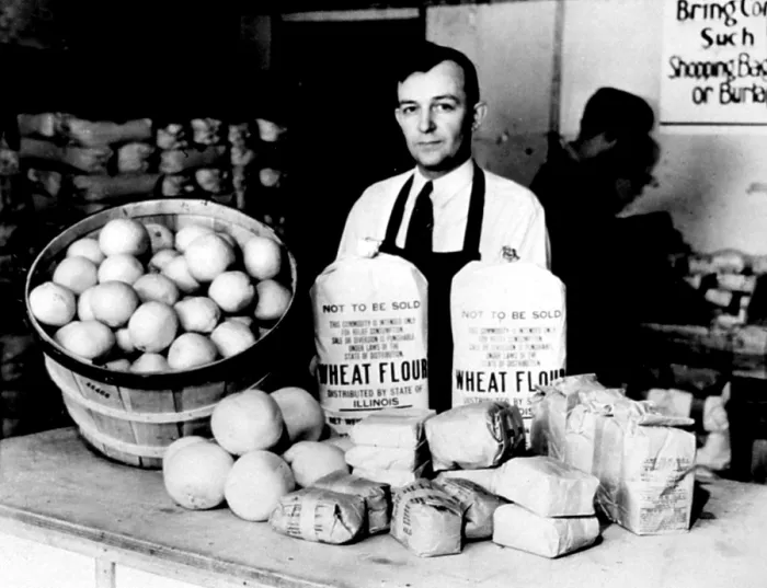 Framed Print : Great Depression: food to relieve famine bought and redistributed by the FSCC (Federal Surplus Commodities Corporation). 1938. Courtesy: CSU Archives / Everett Collection Framed Print : Great Depression: food to relieve famine bought and redistributed by the FSCC (Federal Surplus Commodities Corporation). 1938. Courtesy: CSU Archives / Everett Collection