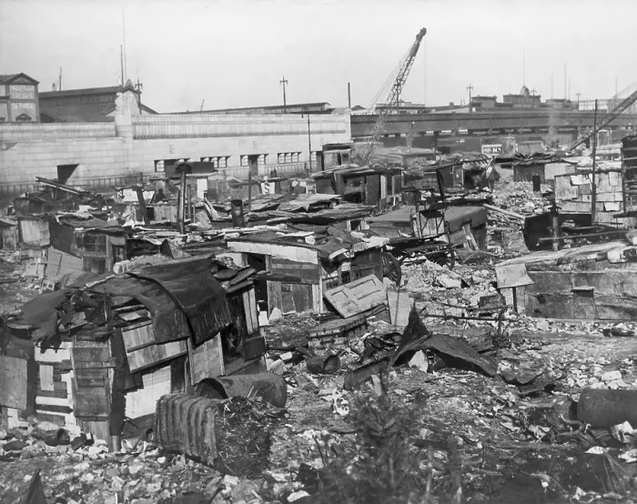Framed Print : Great Depression Hooverville in lower Manhattan. 1932