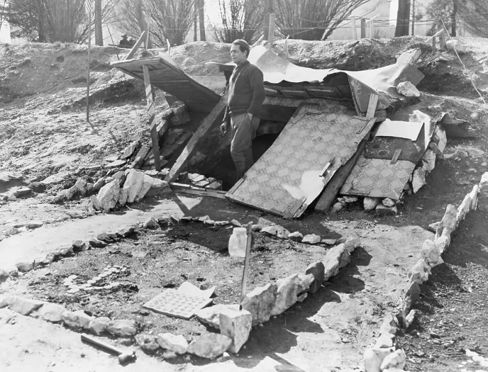 Framed Print : The Great Depression. An unemployed homeless man stands in the doorway of his rough, but orderly, dwelling in New York's Central Park in 1933
