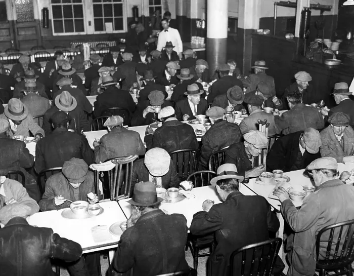 Framed Print : Great Depression, Unemployed and homeless men eating at Municipal Lodging House (25th Street & East River), New York City, N.Y. November 1933 Framed Print : Great Depression, Unemployed and homeless men eating at Municipal Lodging House (25th Street & East River), New York City, N.Y. November 1933