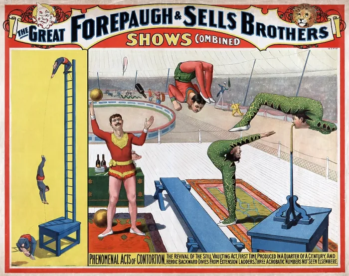 Framed Print : Great Forepaugh & Sells Brothers shows combined. Phenomenal acts of contortion. chromolithograph ca. 1899