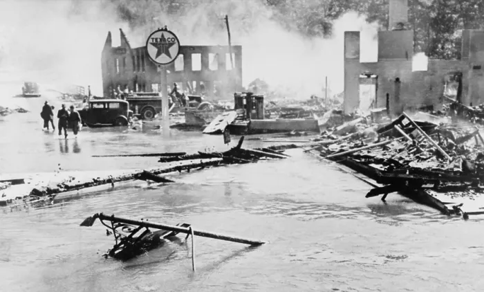 Framed Print : Great Hurricane of 1938. Flood and fire damage in Peterboro, N.H. which occurred after a hurricane which hit New England on September 21, 1938 Framed Print : Great Hurricane of 1938. Flood and fire damage in Peterboro, N.H. which occurred after a hurricane which hit New England on September 21, 1938