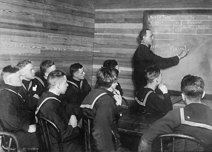 Framed Print : Great Lakes Naval training station radio class, circa 1909-1920