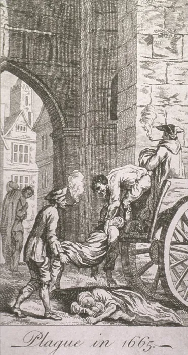 Framed Print : Great Plague of London (1665). The dead plague victims are being collected and loaded on a cart during the 1665 plague epidemic in England