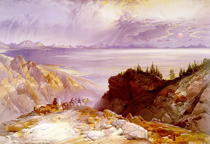 Framed Print : The Great Salt Lake of Utah, color lithograph by T. Moran, 1874