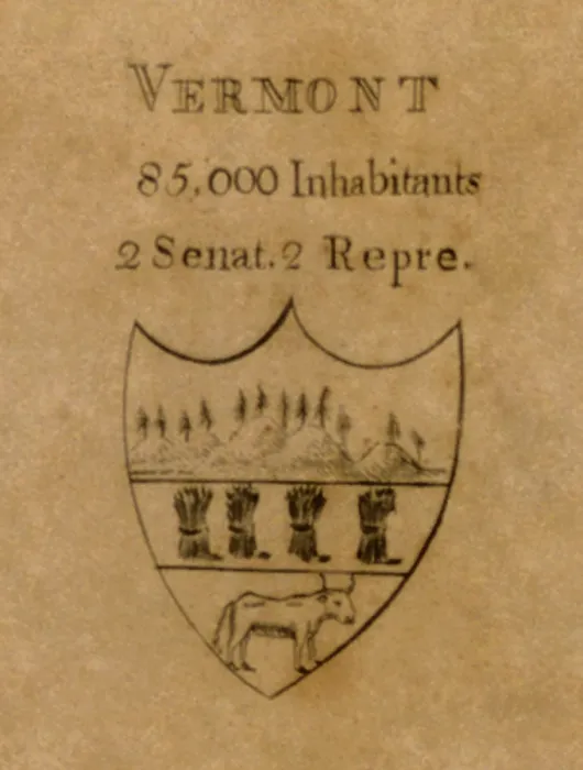Framed Print : Great Seal of the State of Vermont, detail of A display of the United States of America engraving by Amos Doolittle, 1794
