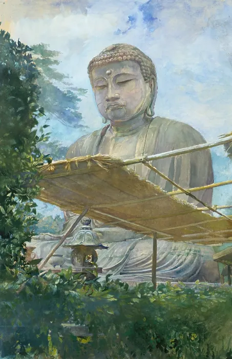 Framed Print : THE GREAT STATUE OF AMIDA BUDDHA AT KAMAKURA, by John La Farge, 1887, American watercolor painting Framed Print : THE GREAT STATUE OF AMIDA BUDDHA AT KAMAKURA, by John La Farge, 1887, American watercolor painting